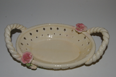 +MBA #S13-152   "Older Cream Colored Ceramic Rose Basket"