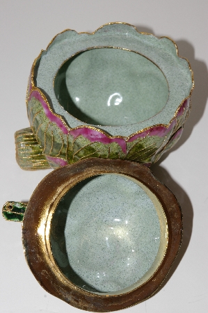 +MBA #S13-120   "Older Fancy Pink & Green Cloisonne Cabbage Trinket Box"