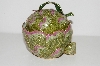 +MBA #S13-120   "Older Fancy Pink & Green Cloisonne Cabbage Trinket Box"