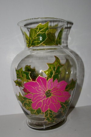 +MBA #S28-293   "1990's One Of A Kind Hand Painted Pink Poinsettia Flower Vase" 