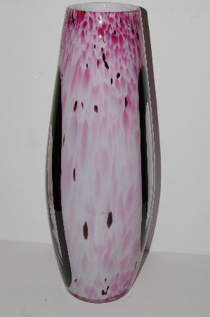 +MBA #S28-306     "2002 Huge Pink, Black ,White & Clear Art Glass Vase"