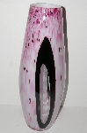 +MBA #S28-306     "2002 Huge Pink, Black ,White & Clear Art Glass Vase"