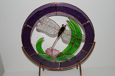 +MBA #S28-364   "2003  Large Stained Glass Dragonfly Sun Catcher With Stand"