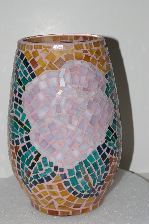 +MBA #S28-022   "Hand Made Fancy Rose Mosiac Flower Vase"