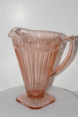 +MBA #S28-132   "Vintage Floral Pink Depression Glass Pitcher"