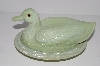 +MBA #S28-249   "1980 Green Milk Glass Duck Dish"