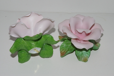+MBA #S28-155  "2000 Pink Porcelain Pink Rose Candle Stick Holders"