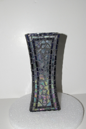 +MBA #S28-011  "Hand Made & One Of A Kind Purple & AB Clear Glass Mosiac Vase"