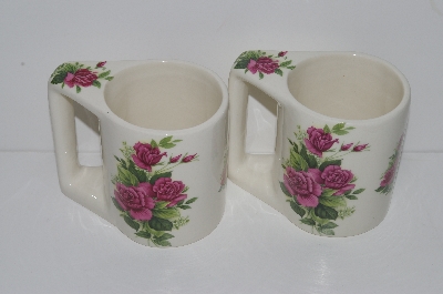 +MBA #S31-084   "Set Of 5 White Glazed Mauve Rose Coffee Mugs"