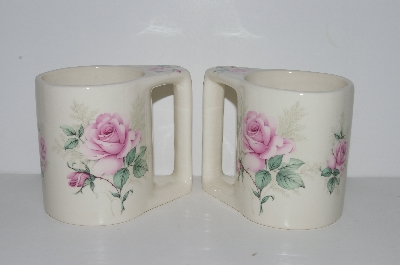 +MBA #S31-109     "Set Of 5  White Glazed Pink Claremont Rose Coffee Mugs"