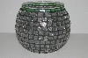 +MBA #S31-147   "Hand Made Fancy Clear AB & Green Stained Glass Mosiac Flower Bowl/Candle Holder"