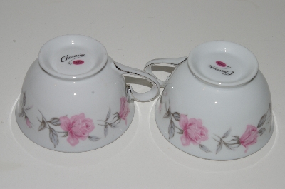 +MBA #S18-111   "Charmaine By Sango Pink Roses & Platinum Trim Set Of 2 Tea Cups"