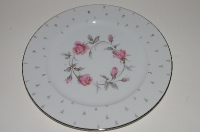 +MBA #S18-115  Set Of 7      "Charmaine By Sango Pink Roses & Platinum Trim Dinner Plate"