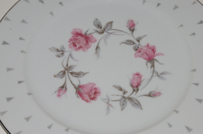 +MBA #S18-115  Set Of 7      "Charmaine By Sango Pink Roses & Platinum Trim Dinner Plate"