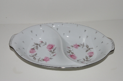 +MBA #S18-127     "Charmaine By Sango Pink Roses & Platinum Trim Oval Divided Vegetable Serving Bowl"