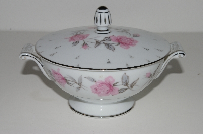 +MBA #S18-140     "Charmine By Sago Pink Roses & Platinum Trim Sugar Bowl With Lid"