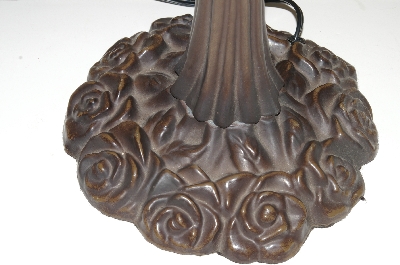 "SOLD" **MBA #S18-003    "Older Red Rose Fancy Stained Glass Lamp"