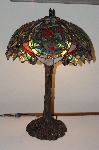 "SOLD" **MBA #S18-003    "Older Red Rose Fancy Stained Glass Lamp"