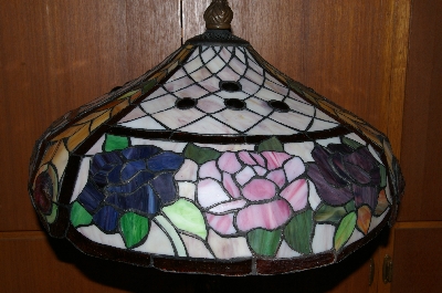 MBA #S19-009   "2003  Beautiful Pink & Purple Rose Stained Glass Table Lamp"