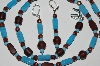 +MBA #B1-153   "Turquoise, Brown & Copper Glass Bead Necklace & Earring Set"