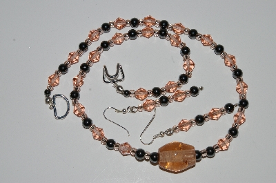 +MBA #B1-141  "Fancy Pink Glass Bead & Hemalyke Necklace & Earring Set"