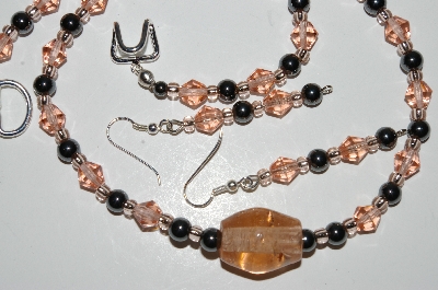 +MBA #B1-141  "Fancy Pink Glass Bead & Hemalyke Necklace & Earring Set"