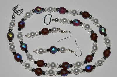 +MBA #B1-135  "Brown, Clear, White & Hemalyke Bead Necklace & Earring Set"