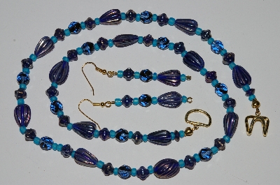 +MBA #B1-123  "Blue Glass Bead Necklace & Earring Set"