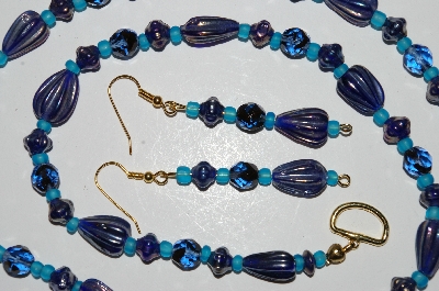 +MBA #B1-123  "Blue Glass Bead Necklace & Earring Set"