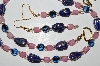 +MBA #B1-120   "Blue & Pink Glass Bead Necklace & Earring Set"