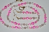 +MBA #B1-044  "Fancy Bright Pink, Clear Glass & Pearl Necklace & Earring Set"