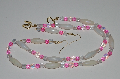 +MBA #B1-031  "White, Pink, Clear & PInk AB Crystal Bead Necklace & Earring Set"
