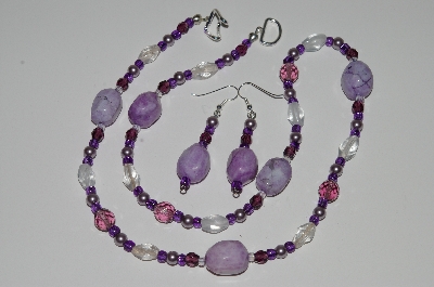 +MBA #B1-016   "Purple Gemstone & Glass Bead Necklace & Earring Set"