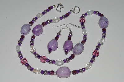+MBA #B1-016   "Purple Gemstone & Glass Bead Necklace & Earring Set"