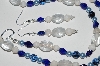 +MBA #B1-087  "Clear, Blue, Cream Glass Bead & Pearl Necklace & Earring Set"