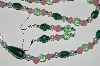 +MBA #B1-072  "Pink, Green Glass Bead & Pearl Necklace & Earring Set"