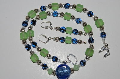 +MBA #B2-090  "Pale Green, Blue & Rose Sterling Bead Necklace & Earring Set"