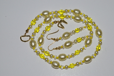 +MBA #B2-075    Fancy Yellow Glass Pearl & Bead Necklace & Earring Set"