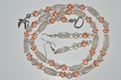 +MBA #B2-030  "Clear Luster Glass bead & Pink Crystal Necklace & Earring Set"