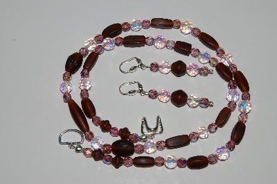 +MBA #B2-045  "Matte Brown Glass beads & Crystal Necklace & Earring Set"