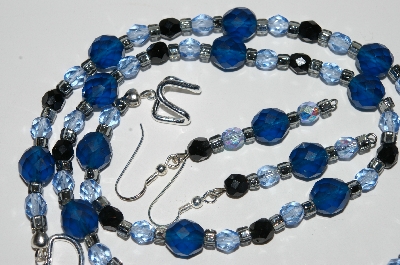 +MBA #B2-027  "Fancy Blue Crystal & Bead Necklace & Earring Set"
