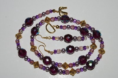 +MBA #B2-024  "Fancy Purple Crystal & Pearl Necklace & Earring Set"