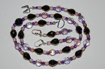 +MBA #B2-009  "Fancy Purple & Lavender Crystal Bead Necklac & Earring Set" 