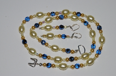 +MBA #B2-006  "Yellow Glass Pearl & Crystal Necklace & Earring Set"