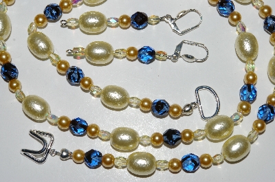 +MBA #B2-006  "Yellow Glass Pearl & Crystal Necklace & Earring Set"