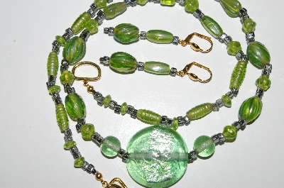 +MBA #B3-055  "Luster Lime Green Glass Bead Necklace & Matching Earring Set"