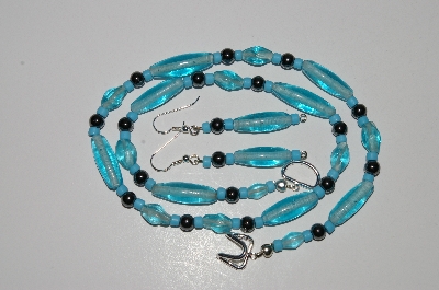 +MBA #B3-049  "Aqua, Turquoise Colored Glass Bead & Hemalyke Necklace & Earring Set"