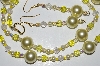 +MBA #B3-085  "Yellow Glass Bead,Crystal & Pearl Necklace & Earring Set"
