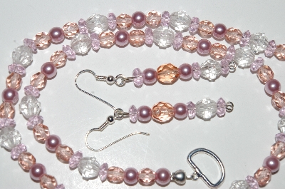 +MBA #B3-067  "Fancy Pink & Clear Crystal & Pink Pearl Necklace & Earring Set"