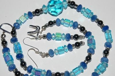 +MBA #B3-106  "Blue Glass Bead, Gemstone & Hemalyke Bead Necklace & Earring Set"